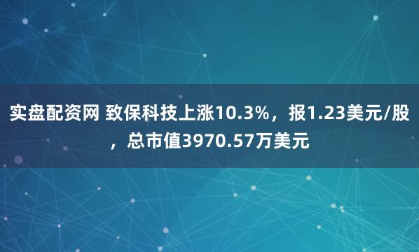 实盘配资网 致保科技上涨10.3%，报1.23美元/股，总市值3970.57万美元